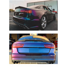 V Style carbon fiber trunk spoiler installed on wrapped Audi S6 - rear views
