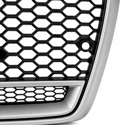 RS4 Style grille honeycomb mesh and silver frame close-up