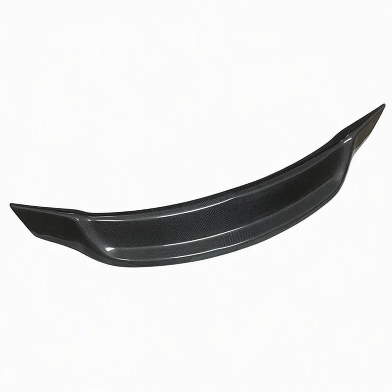 Carbon fiber trunk spoiler three-quarter profile view