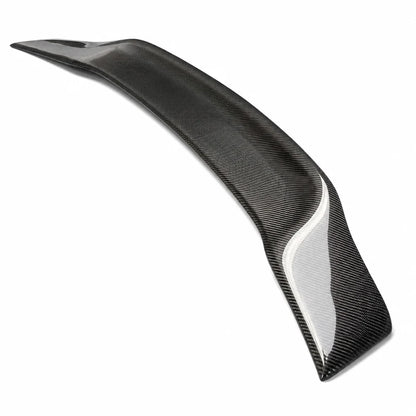 Carbon fiber trunk spoiler three-quarter profile view