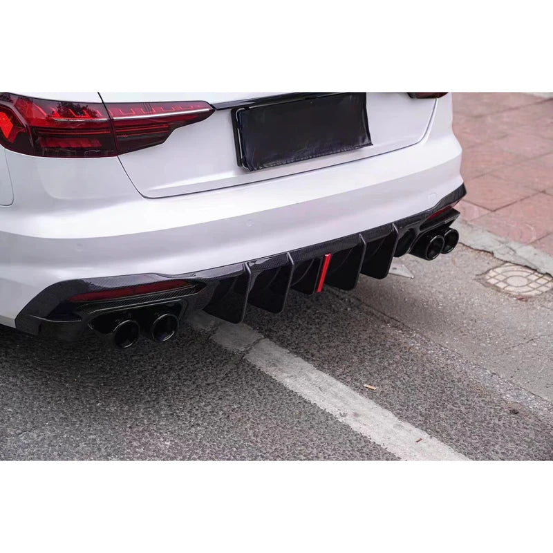 Carbon fiber rear diffuser installed - rear bumper close-up