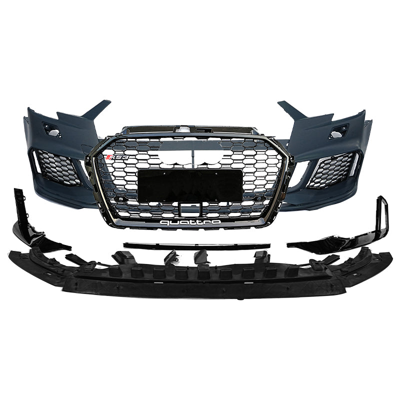 2017-2019 For A3/S3 8V.5 RS3 Style Bumper With ACC Honeycomb Grille Front Lip
