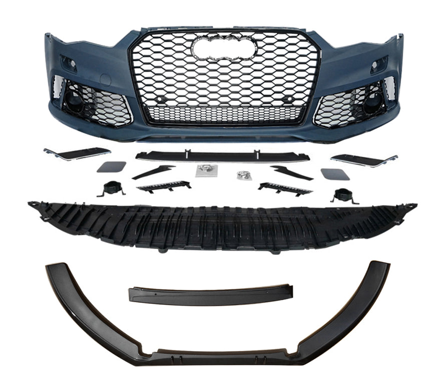 2016-2018 For A6/S6 C7.5 RS6 Style Bumper With Honeycomb Grille Front Lip Splitter