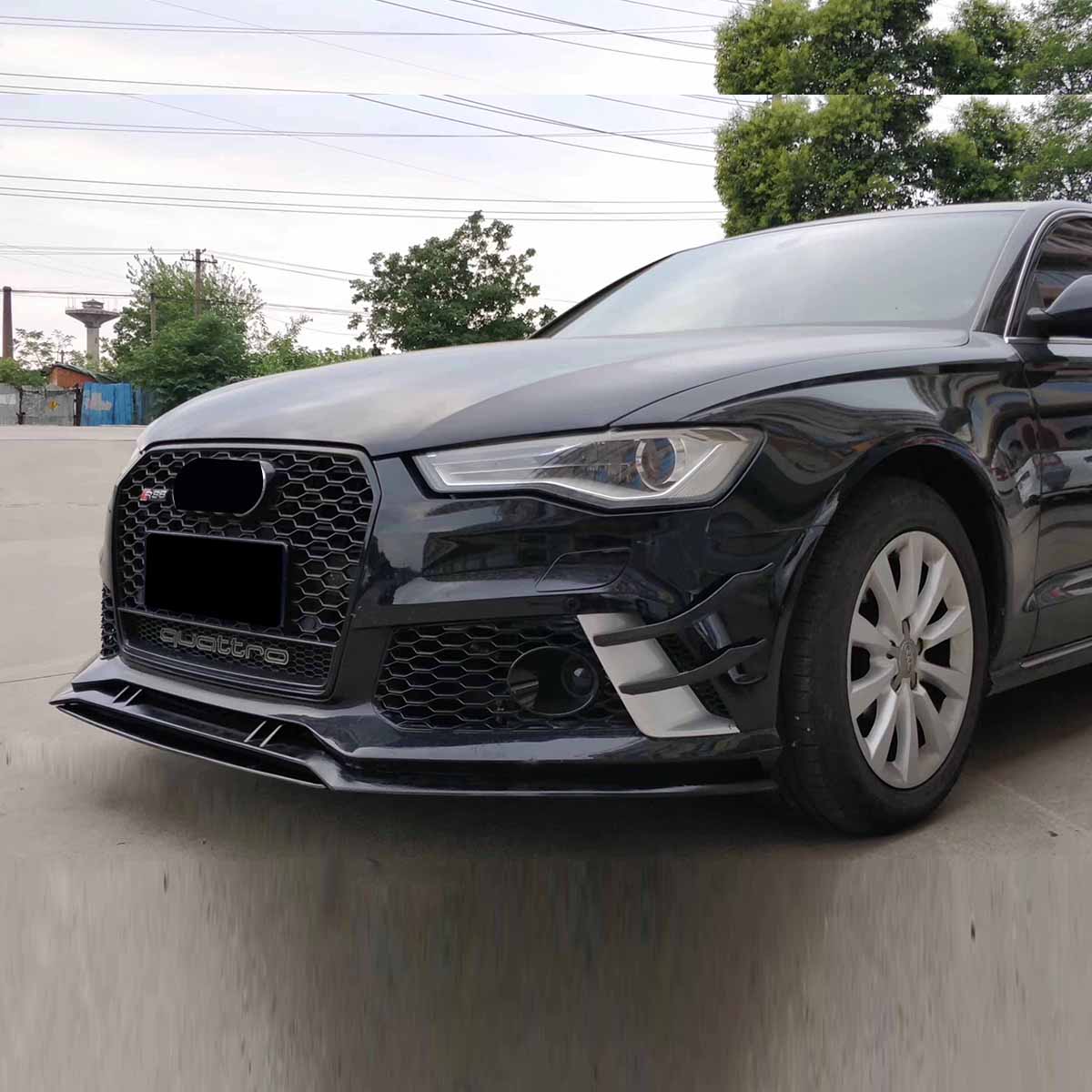 2016-2018 For A6/S6 C7.5 RS6 Style Bumper With Honeycomb Grille Front Lip Splitter