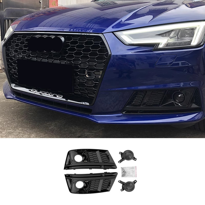 2017-2019 For Audi A4 S4 B9 Front Bumper Down Grille Honeycomb Style Non S line Fog Light Grilles