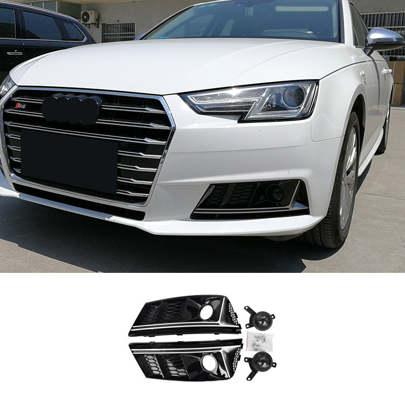 2017-2019 For Audi A4 S4 B9 Front Bumper Down Grille Honeycomb Style Non S line Fog Light Grilles