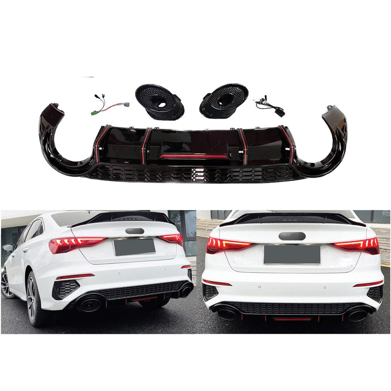 2020-2024 For Audi A3 S3 8Y S line rear diffuser and large dual tailpipe