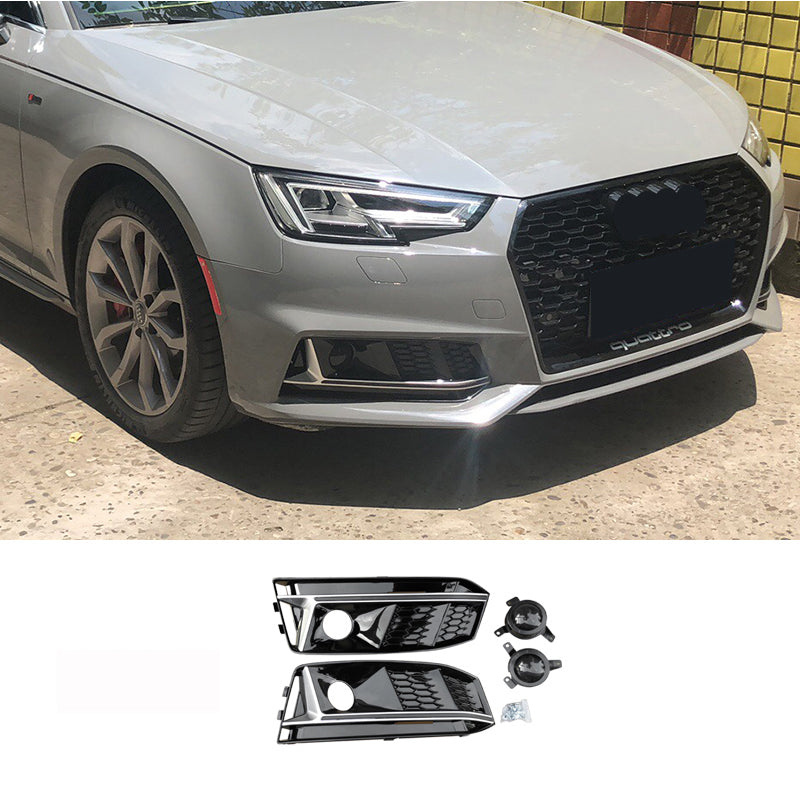 2017-2019 For Audi A4 S4 B9 Front Bumper Down Grille Honeycomb Style S line Fog Light Grilles