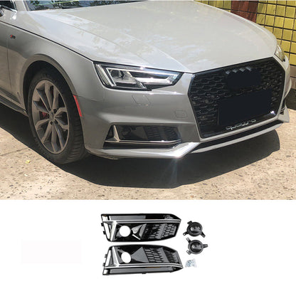 2017-2019 For Audi A4 S4 B9 Front Bumper Down Grille Honeycomb Style S line Fog Light Grilles